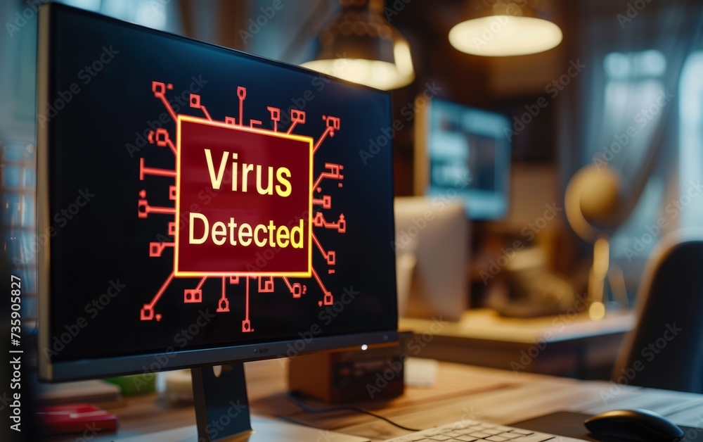 Virus Alert Warning.A red warning sign popping up on a computer monitor ...