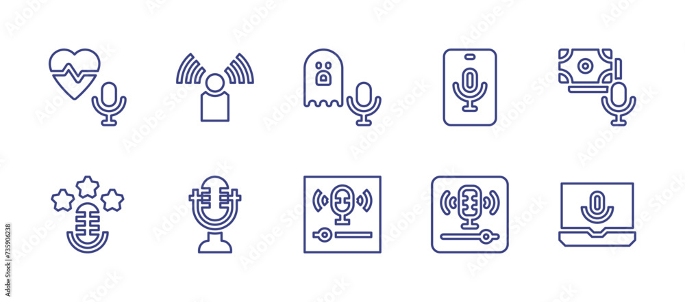 Podcast line icon set. Editable stroke. Vector illustration. Containing microphone, mic, podcast.