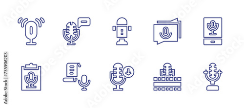 Podcast line icon set. Editable stroke. Vector illustration. Containing podcast  chat  microphone  cinematographic  download  script.