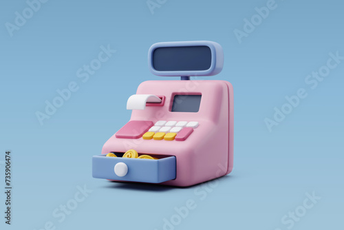 3d Vector Cash machine, Cash register with Gold coin, Financial services, Business and financial concept.