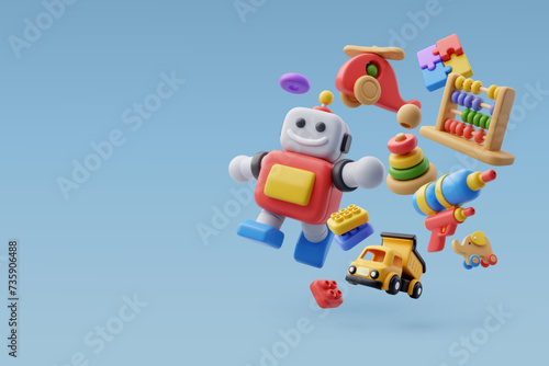 Collection 3d icons of kid toy, Child and education concept