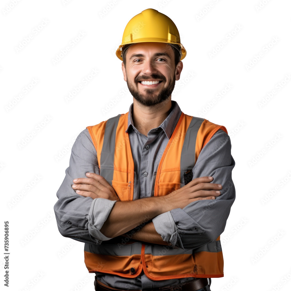 a male engineer. crossed arms and smiling on transparency background PNG