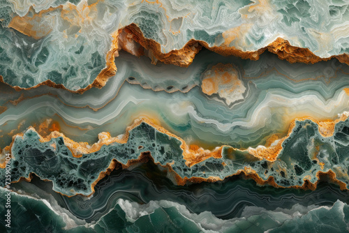 Abstract Painting of Green and Gold Waves