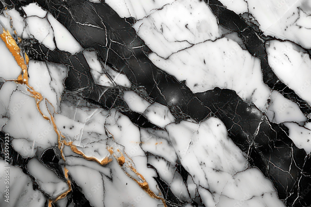 Black and White Marble Texture With Gold Accents
