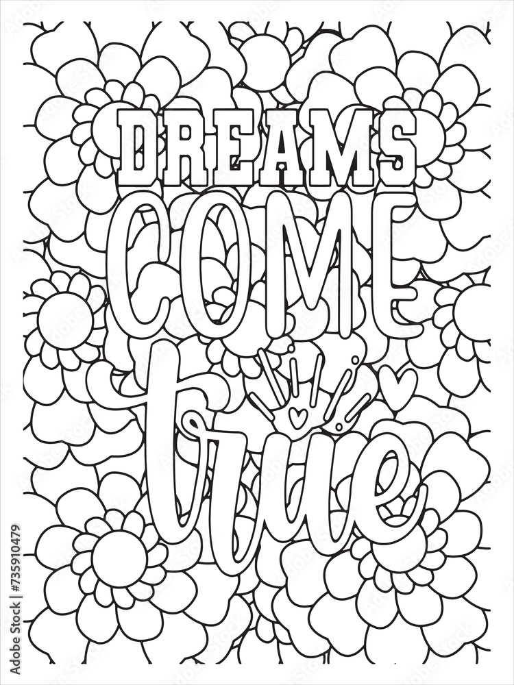 Abstract background flower pattern in black and whiteflower coloring pages and Motivational quotes coloring page with mandala background.