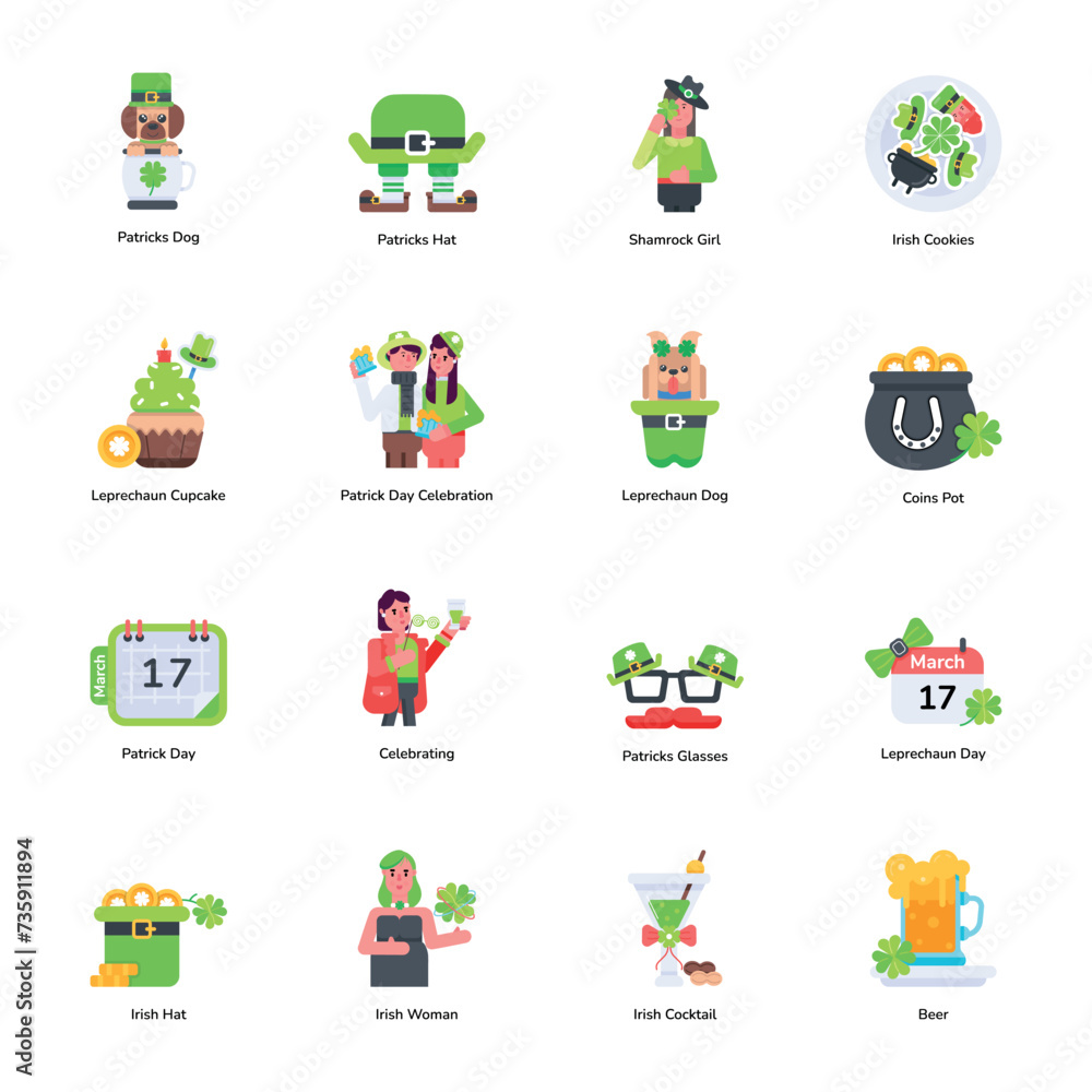 Set of St Patrick's Day Flat Icons
Set of St Patrick's Day Flat Icons