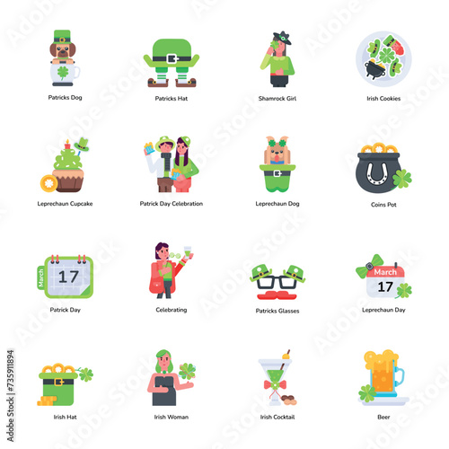 Set of St Patrick s Day Flat Icons   