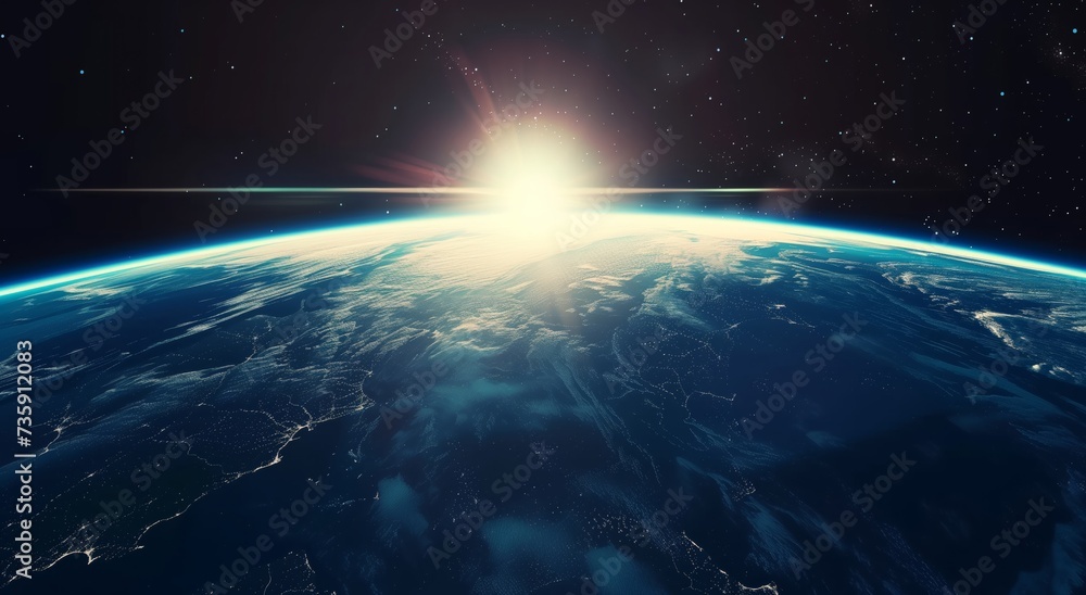 Majestic View of Earth from Space Backdrop with Glorious Sunrise Background