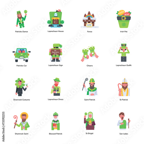 Flat Icon Collection of Shamrock Day Celebration   