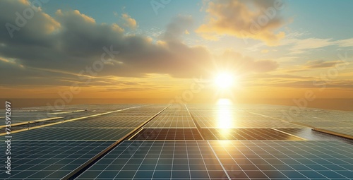 Solar panels reflect sparkling light From the sun ,Clean energy and environment. 3D rendering photo