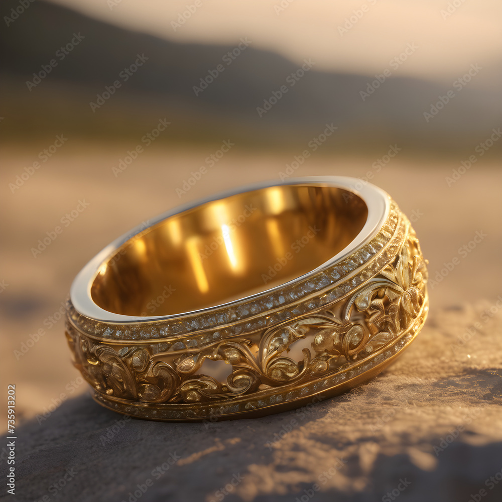 Gold wedding rings displayed on a table Gold wedding rings displayed on a table