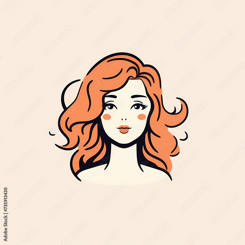 Minimal and simple cute drawing of a red hair woman, vector illustration, simple design, minimalist 
