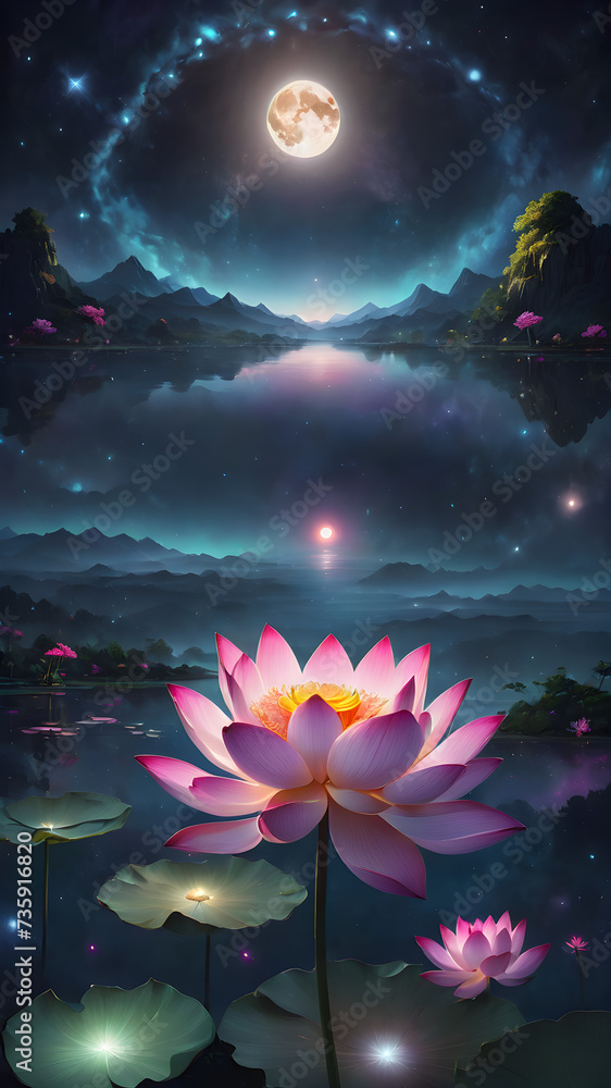 Nighttime Blooms: Lotus and Water Lily Nighttime Blooms: Lotus and Water Lily