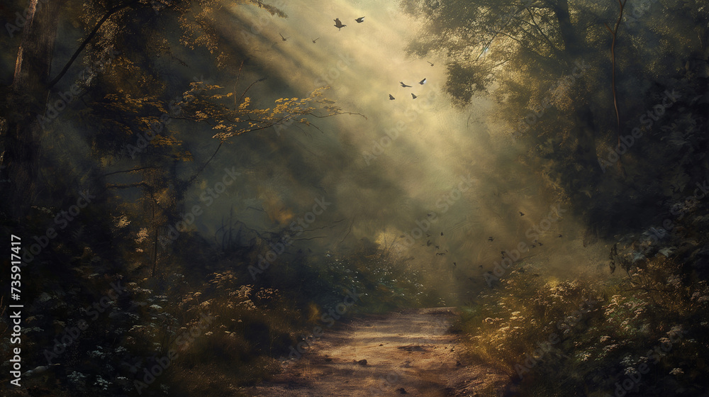 sun rays through the trees