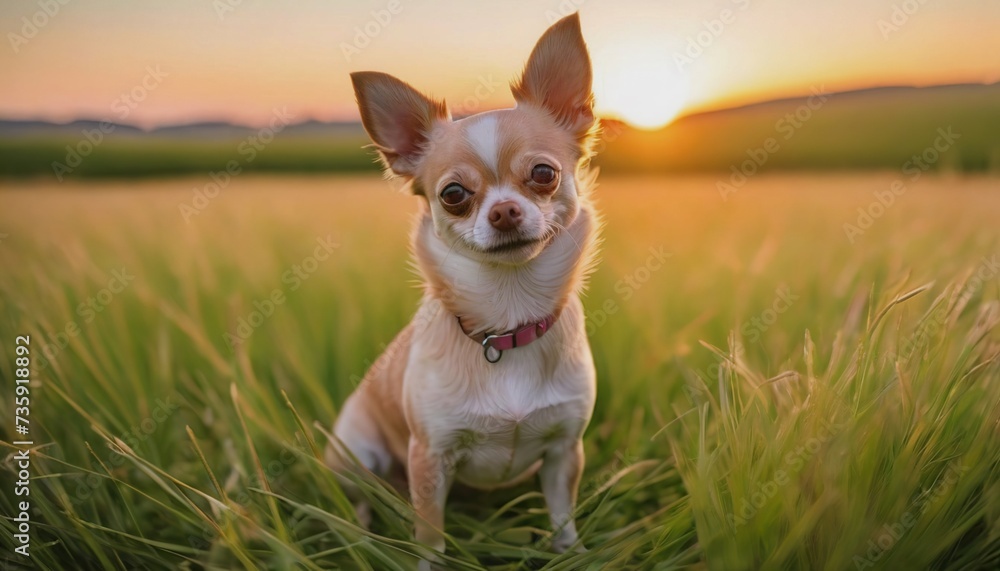 Chihuahua, dog at dawn, purebred dog in nature, happy dog, beautiful dog Chihuahua, dog at dawn, purebred dog in nature, happy dog, beautiful dog