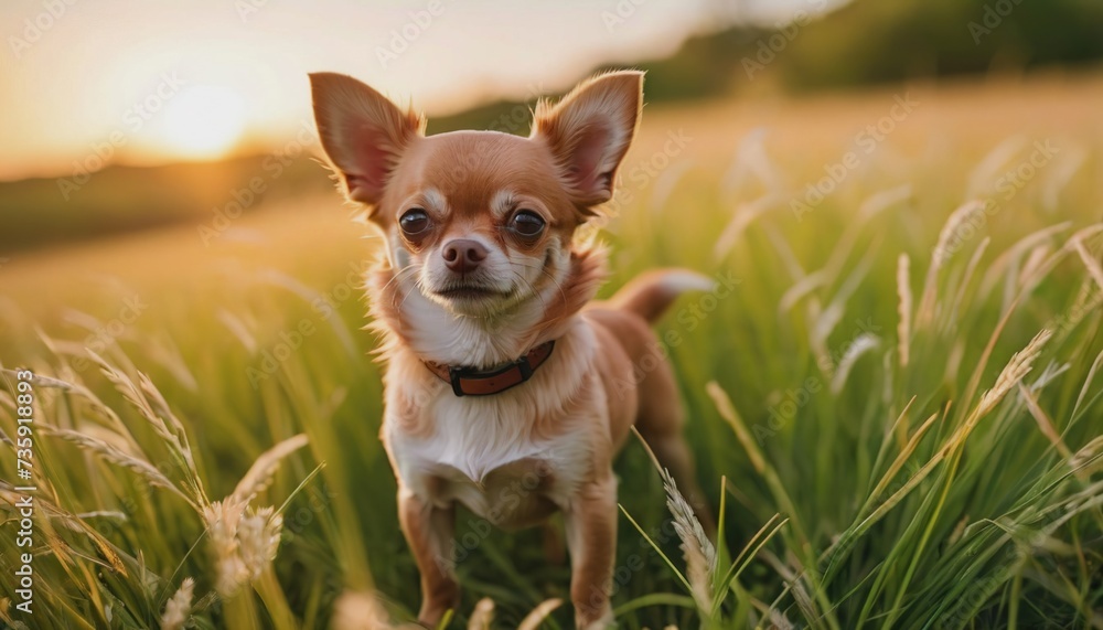 Chihuahua, dog at dawn, purebred dog in nature, happy dog, beautiful dog Chihuahua, dog at dawn, purebred dog in nature, happy dog, beautiful dog