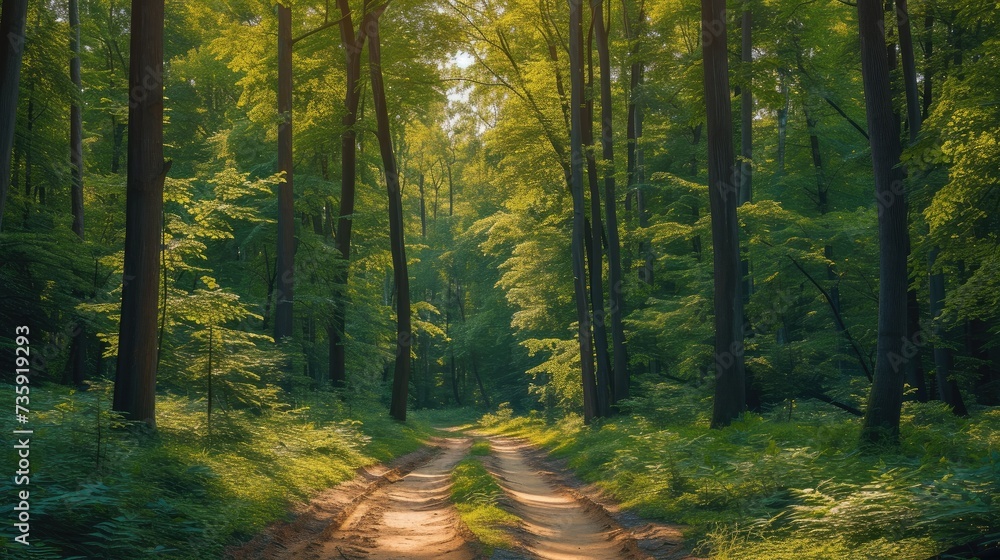 Obraz premium Summer Forest Ground Road Near River. Generative AI.