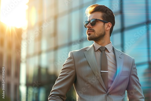 "Eleganz im Lichtschein: Europäischer Businessman mit Sonnenbrille