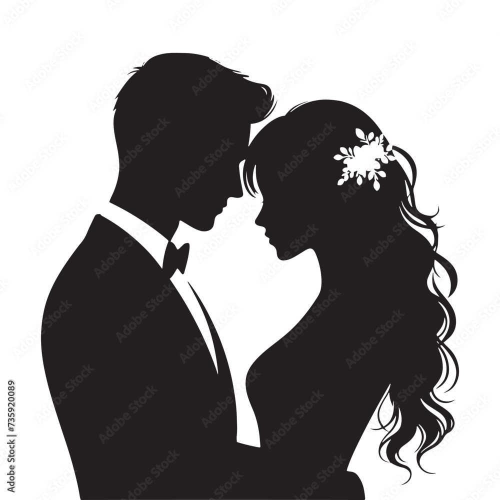 Minimalist Wedding couple Silhouettes Celebrating Love and Togetherness.Minimalist vector couple silhouette