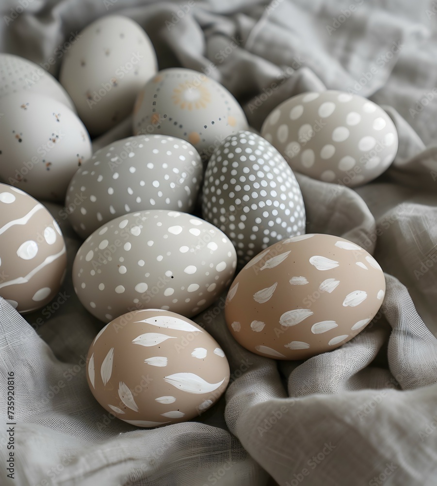 Beautiful Elegant Simple Aesthetic Decorated Beige and White Easter Eggs