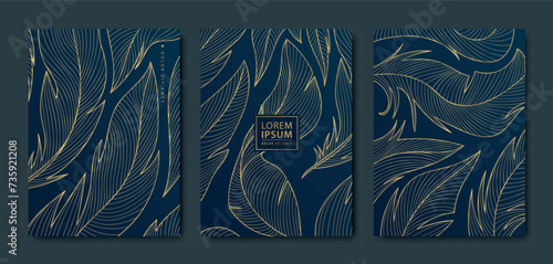 Vector feather gold backgrounds, luxury wedding invites. Elegant cards, save the date, spa, party covers.