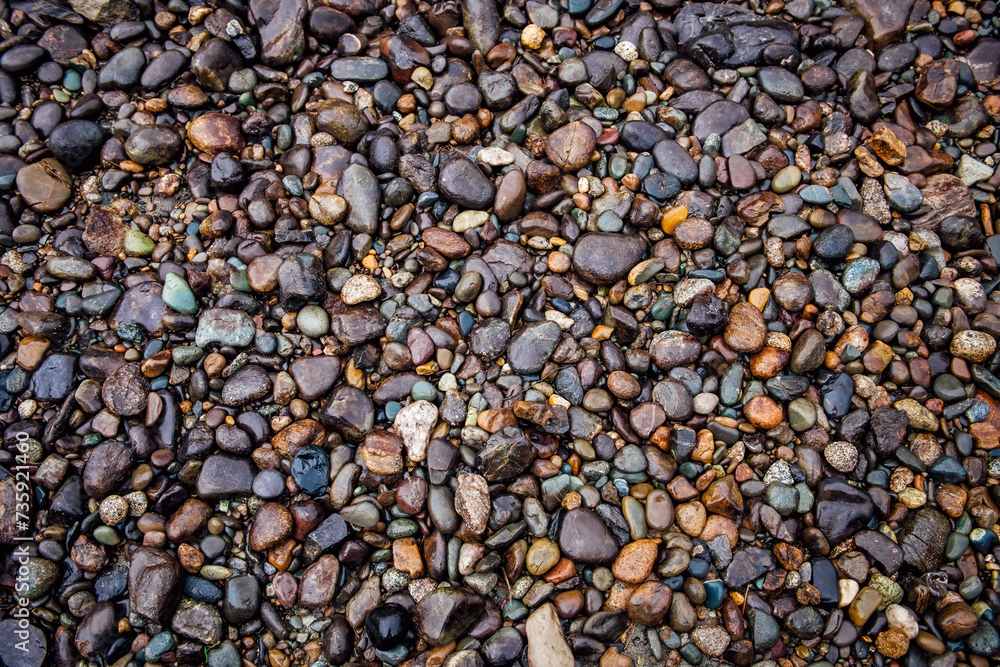 Abstract river colorful pebble stones background. ?attern of wet rocks gracefully arranged. Each stone glistens in the gentle water, creating an intricate mosaic of earthy colors and textures Abstract river colorful pebble stones background. ?attern of wet rocks gracefully arranged. Each stone glistens in the gentle water, creating an intricate mosaic of earthy colors and textures
