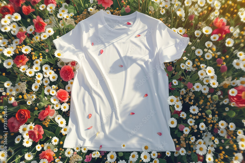 White t-shirt Mock Up falling in the air Outdoors Among A Meadow of Flowers, Youth Culture, Apparel Mock Up White t-shirt Mock Up falling in the air Outdoors Among A Meadow of Flowers, Youth Culture, Apparel Mock Up