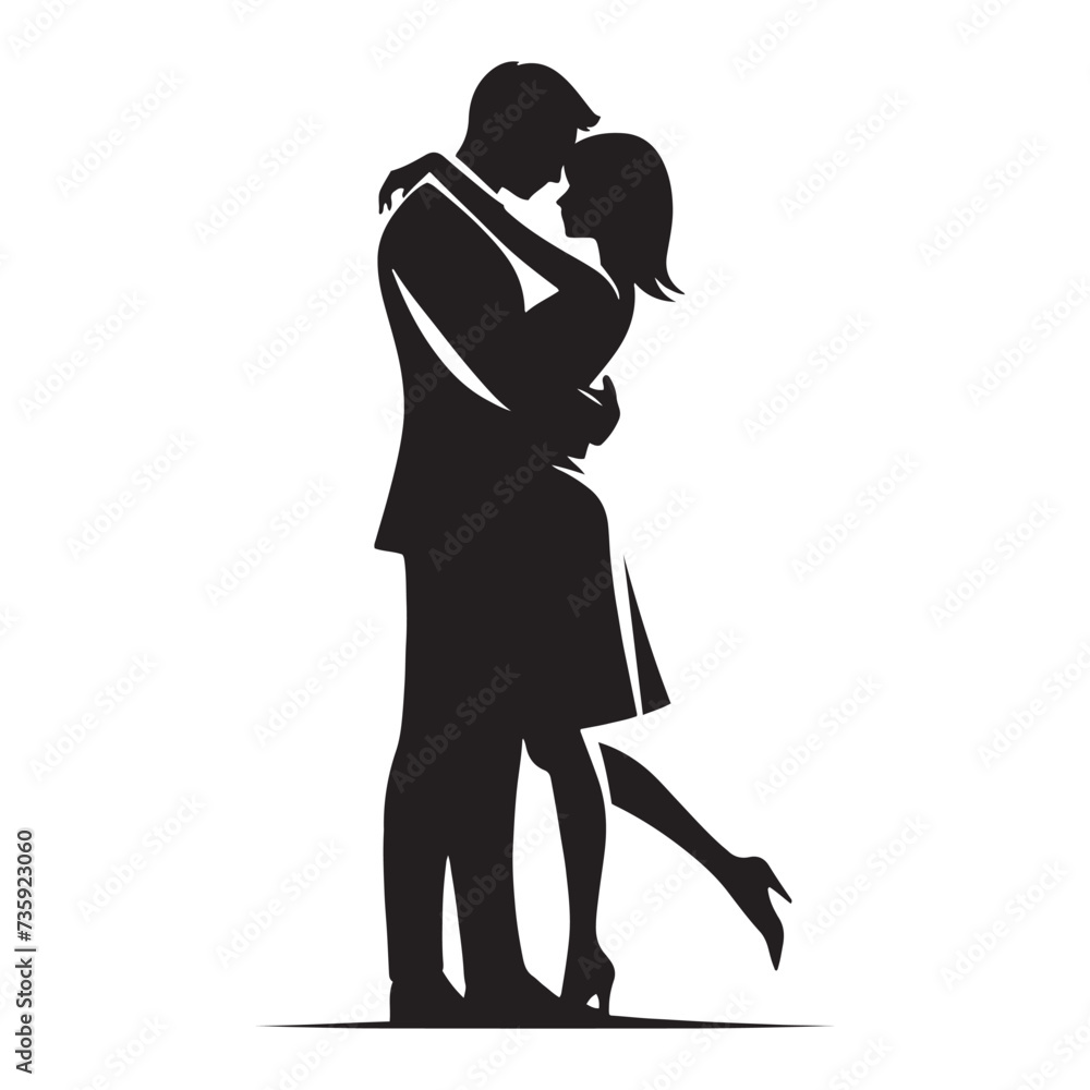 Minimalist Couple Silhouettes Capturing Embarrassing yet Endearing Encounters- Vector embarrassing couple silhouette.