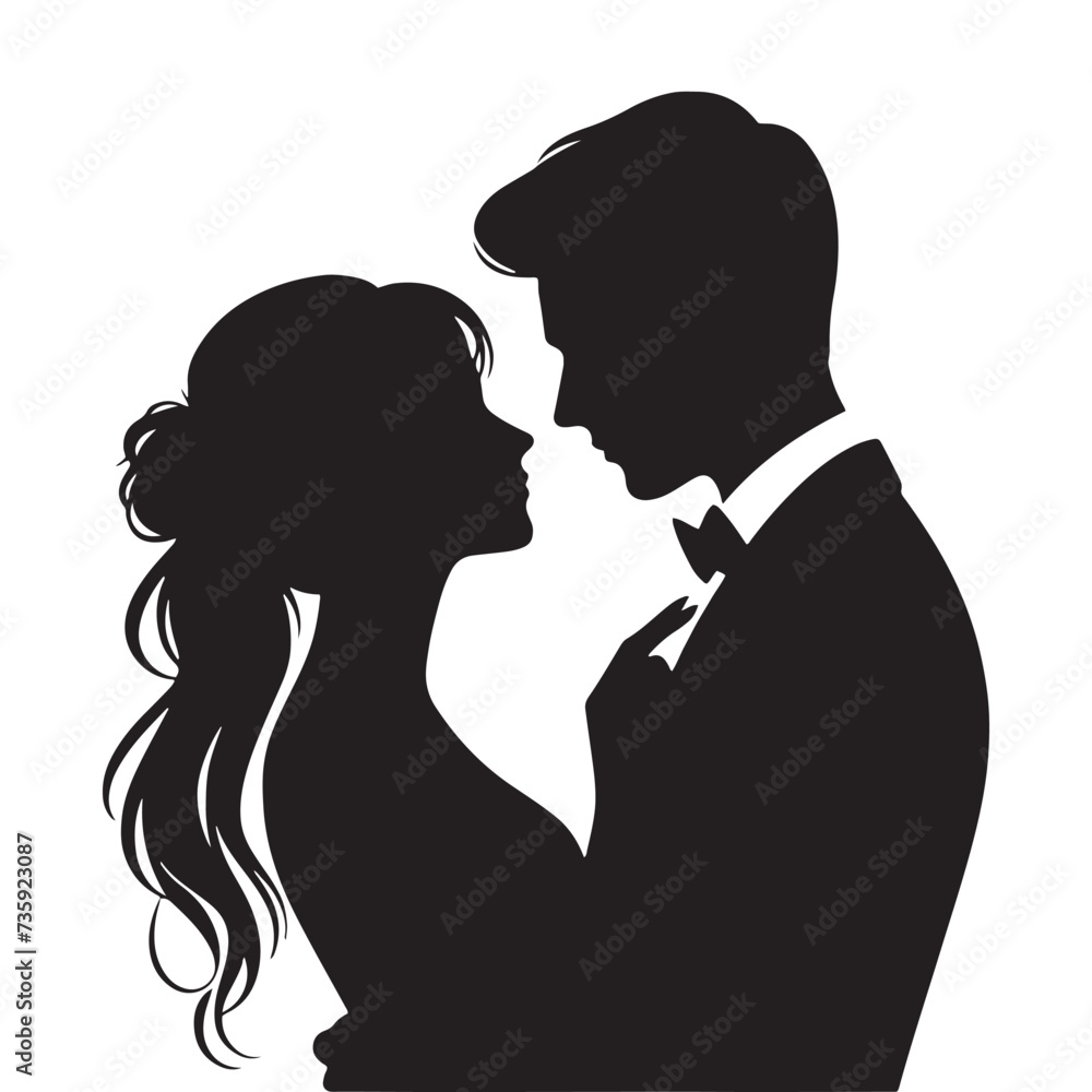 Minimalist Couple Silhouettes Capturing Embarrassing yet Endearing Encounters- Vector embarrassing couple silhouette.