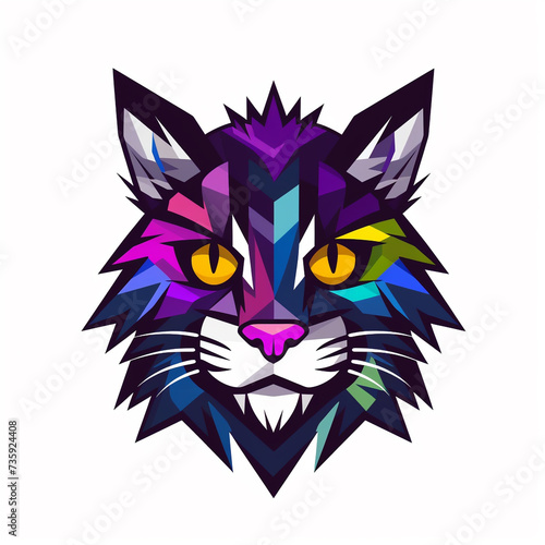 mascot purple smile cat logo on white background.