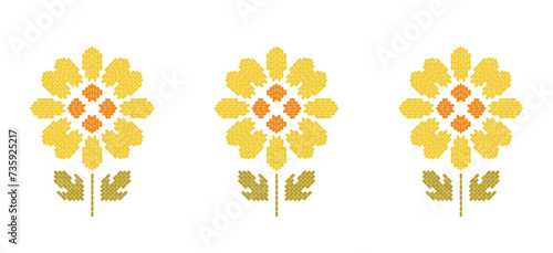 Beautiful Pattern Embroidery yellow floral, leaves and branches pattern design, hem, skirt, adorning sleeves flower embroidery. beautiful border floral embroidery. Ethnic yellow flower pattern.