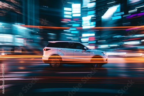 Car on the road at night with motion blur background, abstract