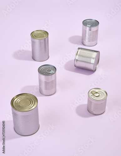Tableau sur toile Assortment of cans of canned with different types of fish and seafood