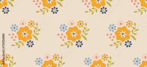 Beautiful Pattern Embroidery yellow floral, leaves and branches pattern design, hem, skirt, adorning sleeves flower embroidery. beautiful border floral embroidery. Ethnic yellow flower pattern.