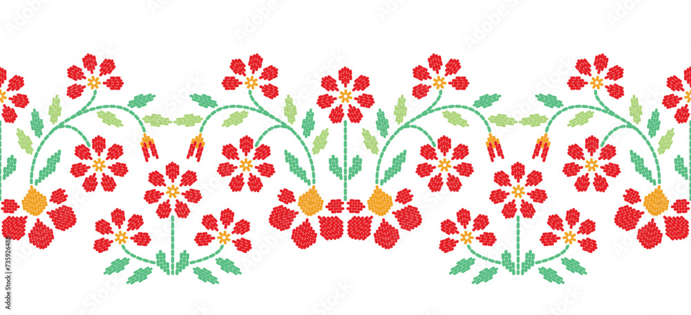 Beautiful Pattern Embroidery floral, leaves and branches pattern design, hem, skirt, adorning sleeves flower embroidery. beautiful border floral embroidery. Ethnic flower pattern.