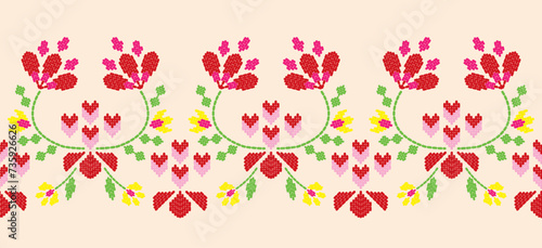 Beautiful Pattern Embroidery floral, leaves and branches pattern design, hem, skirt, adorning sleeves flower embroidery. beautiful border floral embroidery. Ethnic flower pattern.