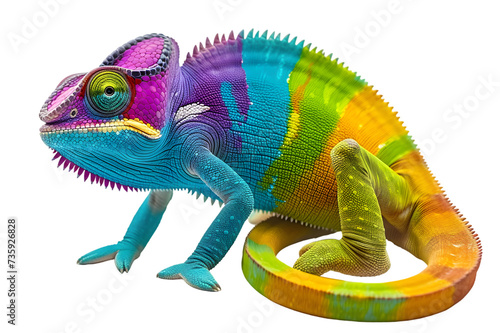 chameleon changing colors to a spectrum isolated on a white or transparent background photo