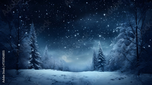 winter forest in the night,, Christmas and new year, winter background
