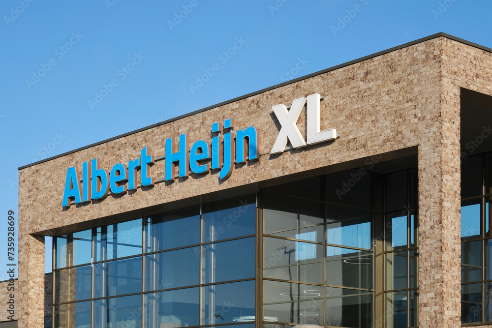 Albert Heijn XL sign on store. Albert Heijn is the largest supermarket