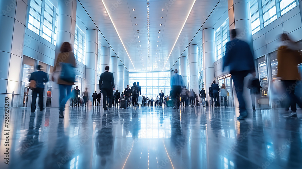 Large Group of People Walking Through a Building