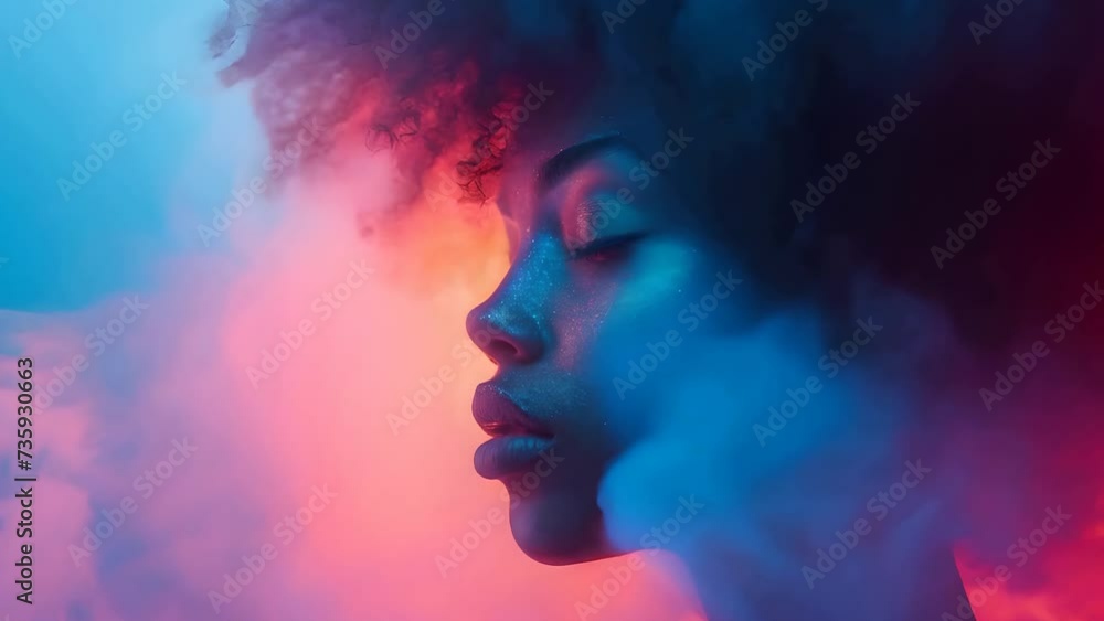 woman with smoke and neon lights woman with smoke and neon lights
