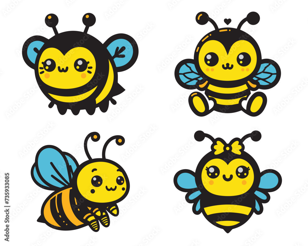 Honey Cute  Bee Vector set.
