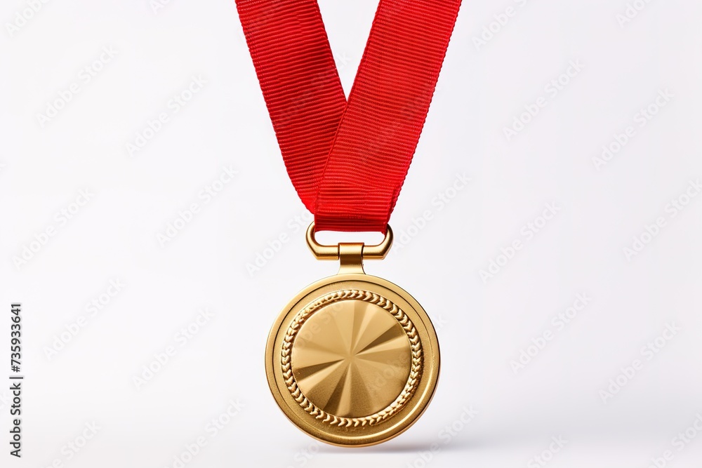 Golden medal with red ribbon isolated on white background Golden medal with red ribbon isolated on white background