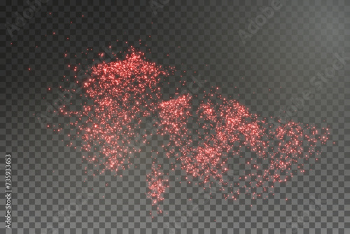 Christmas glowing bokeh confetti light and glitter texture overlay for your design. Festive sparkling red dust png. Holiday powder dust for cards, invitations, banners, advertising.