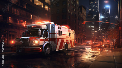 Emergency ambulance navigates city