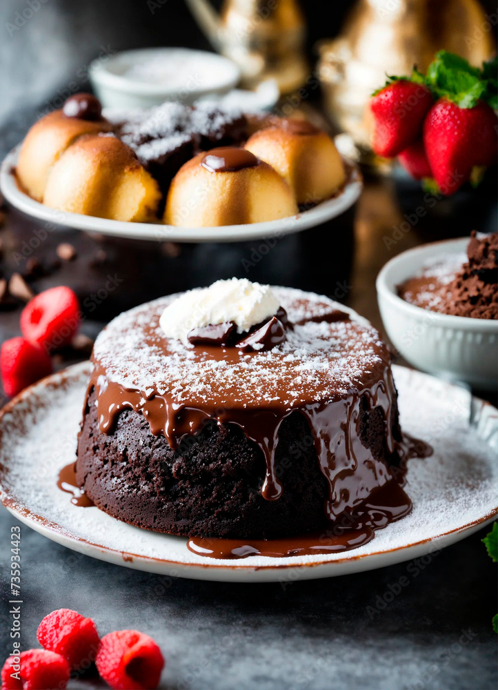 lava cake with chocolate. Selective focus. lava cake with chocolate. Selective focus.