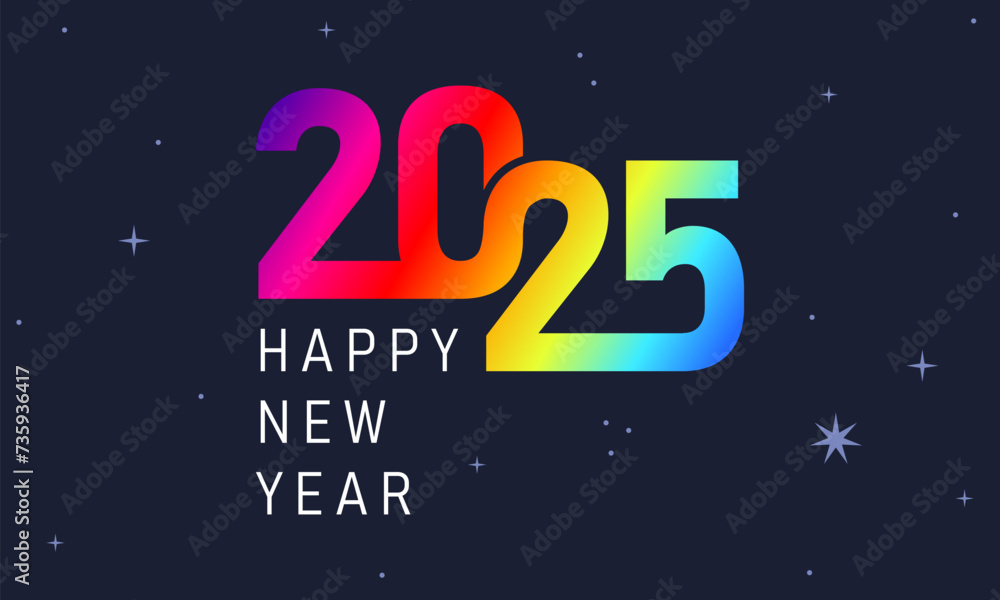 Happy new year 2025 vector illustration. Colorful design, trendy style, 2025 calendar