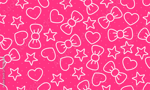 Seamless pattern abstract pink background vector illustration. Hearts, stars and bows pink background. Decoration banner themed Lol surprise doll girlish style. Invitation card template