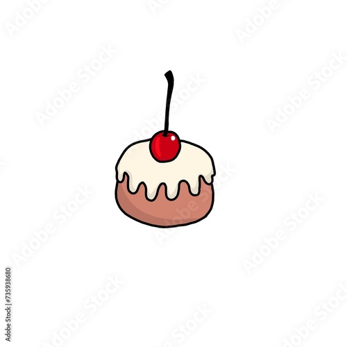 illustration of a chocolate-flavored cake with vanilla cream and cherries on top