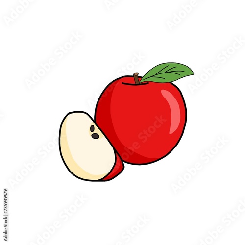 illustration of fresh and sweet red apples and red apple slices